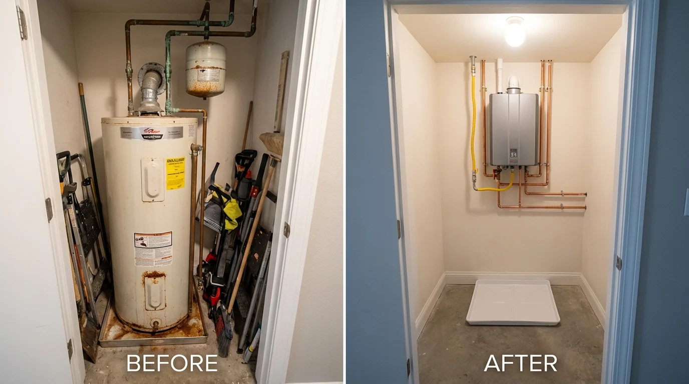 Tank water heater versus wall-mounted tankless unit comparison for East Stroudsburg, PA homeowners