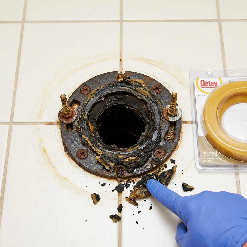 Failed wax ring showing water seepage at the base of a toilet in a East Stroudsburg, PA home