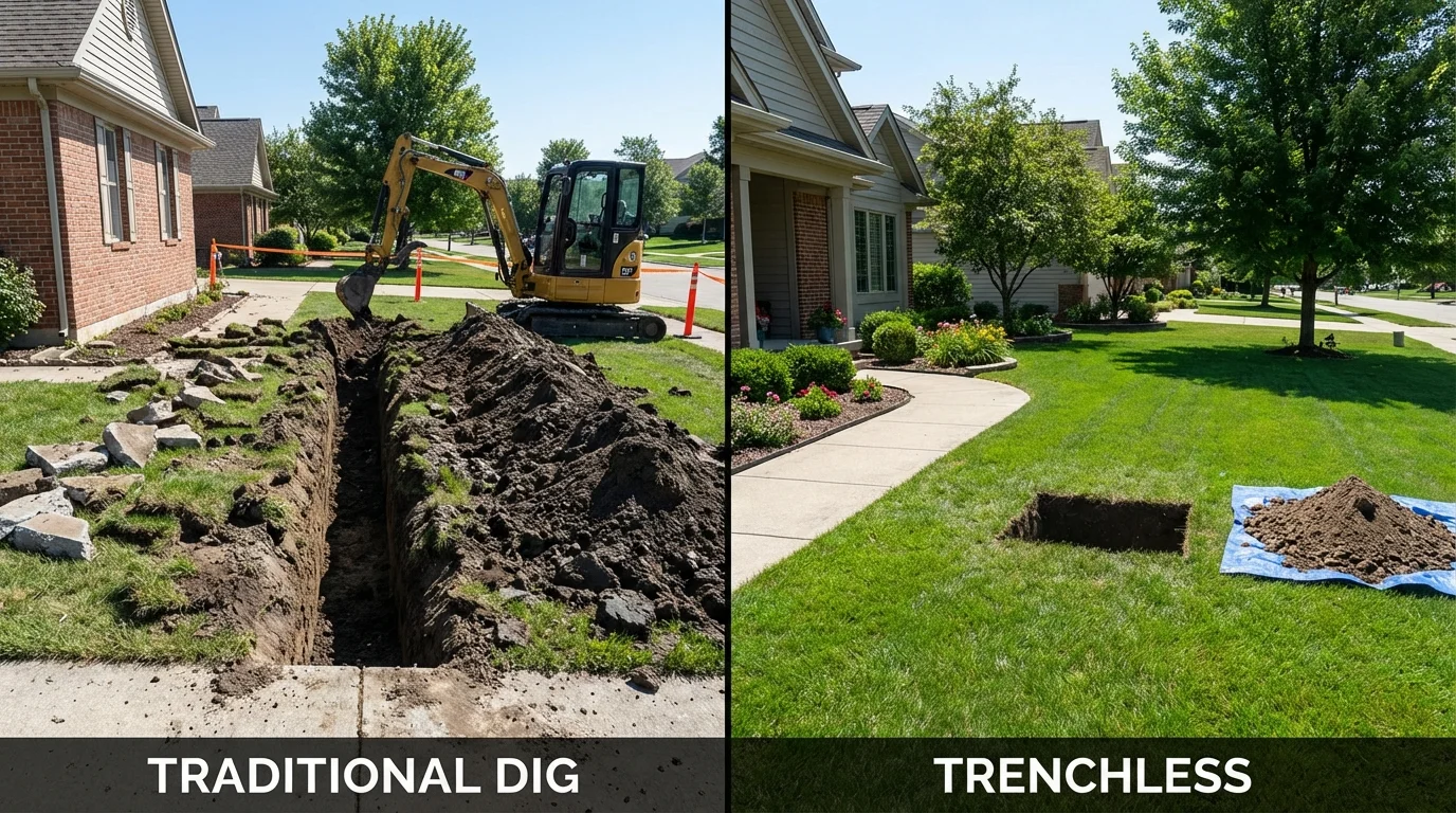 Trenchless sewer repair with minimal yard damage versus traditional excavation in East Stroudsburg, PA